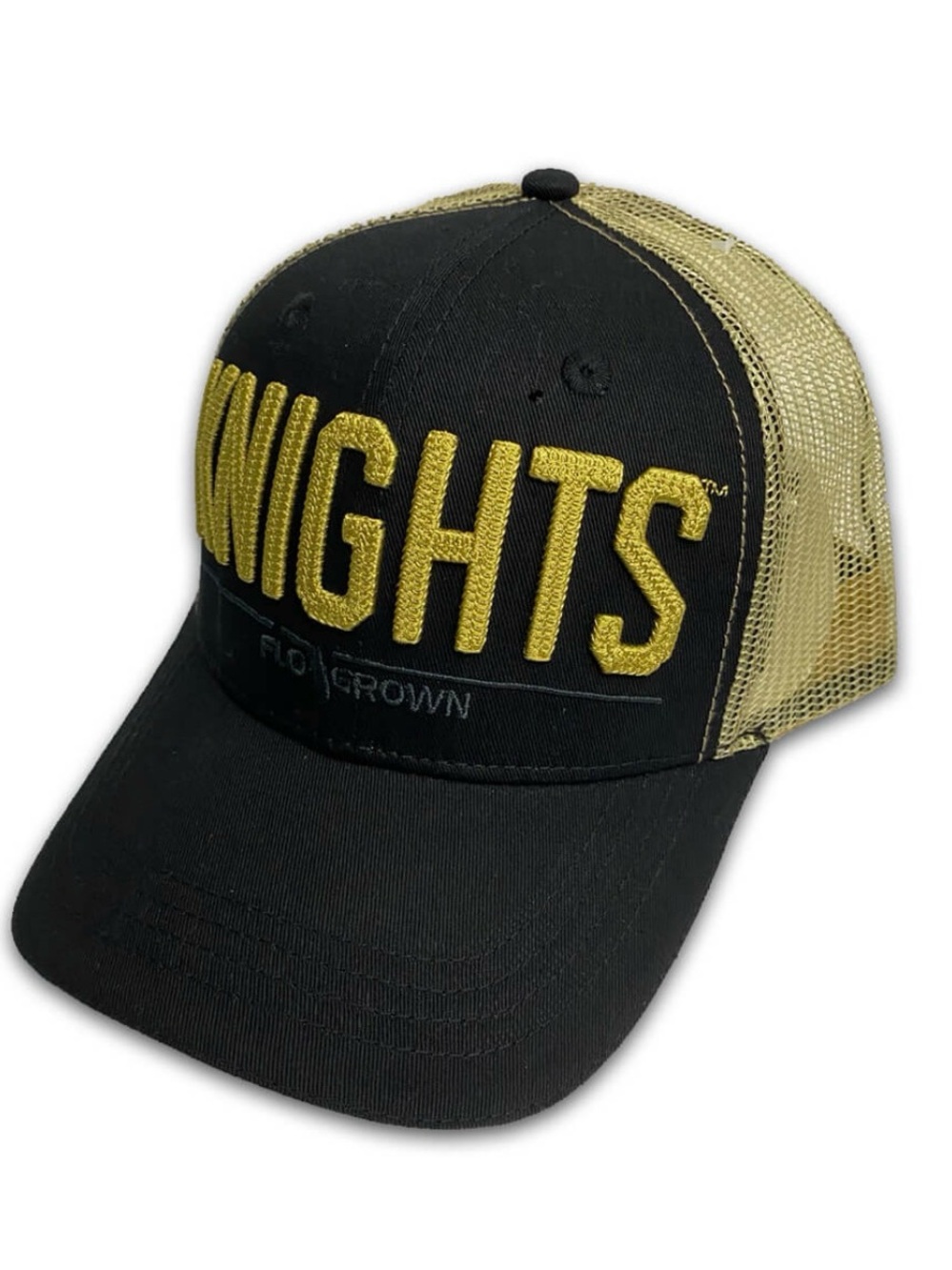 Flo Grown UCF KNIGHTS Black & Gold Trucker Hat SnapBack mesh EUC central Florida